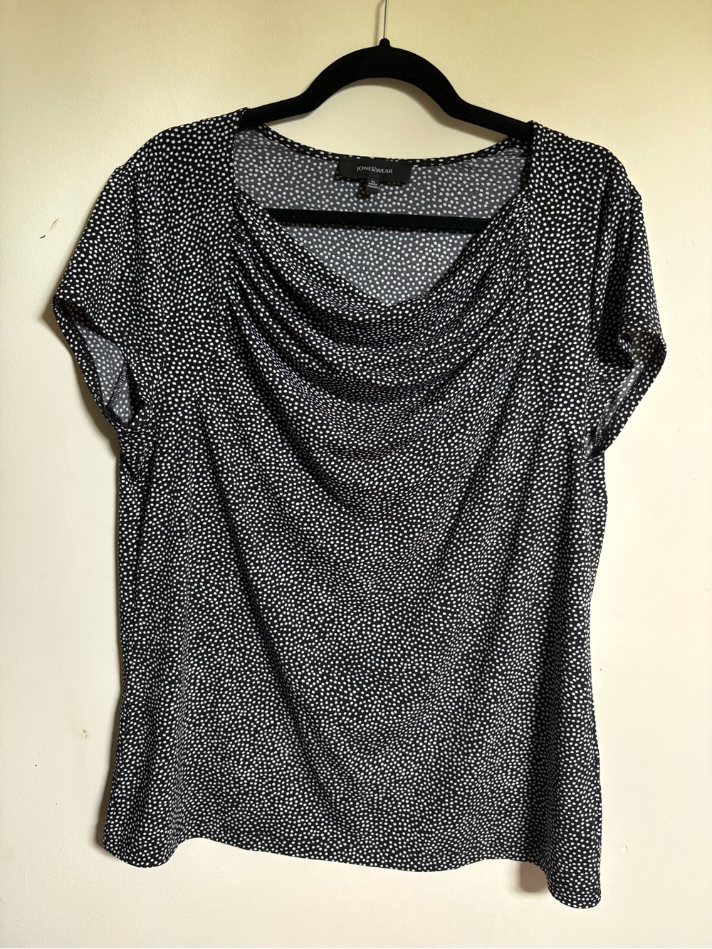 Jones Wear Black and White Dot Cowl Neck Short Sleeve Top